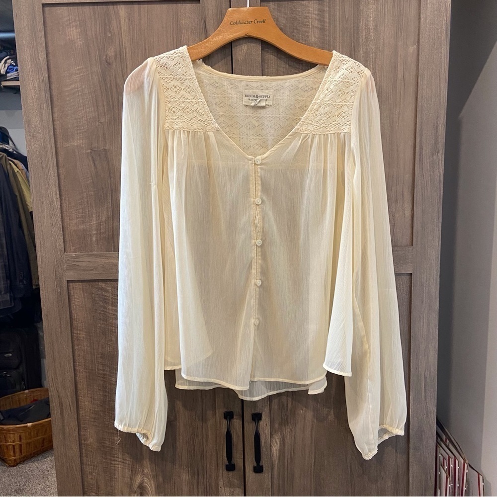 Denim & Supply Ralph Lauren Sheer Boho Top Long Sleeve Medium‎
